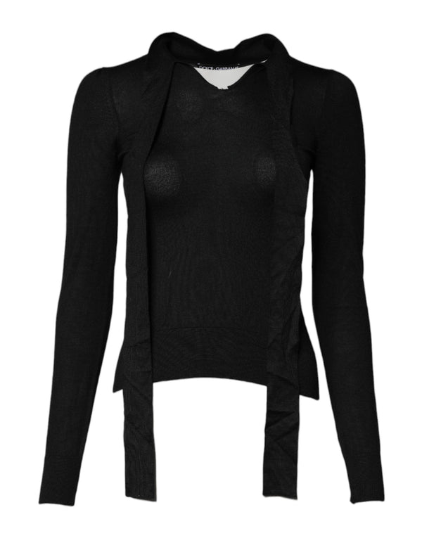 Black Cashmere Ascot Collar Long Sleeve Top Dolce & Gabbana