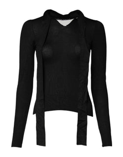 Black Cashmere Ascot Collar Long Sleeve Top Dolce & Gabbana