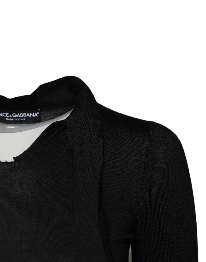 Black Cashmere Ascot Collar Long Sleeve Top Dolce & Gabbana