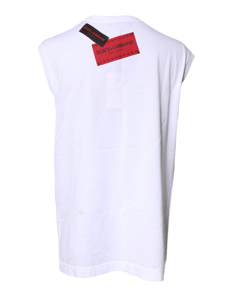 White Floral Graphic Print Sleeveless Tank Top Dolce & Gabbana