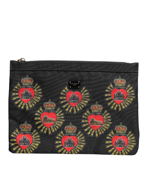 Black Red Nylon Sacred Heart Clutch Pouch Bag Dolce & Gabbana