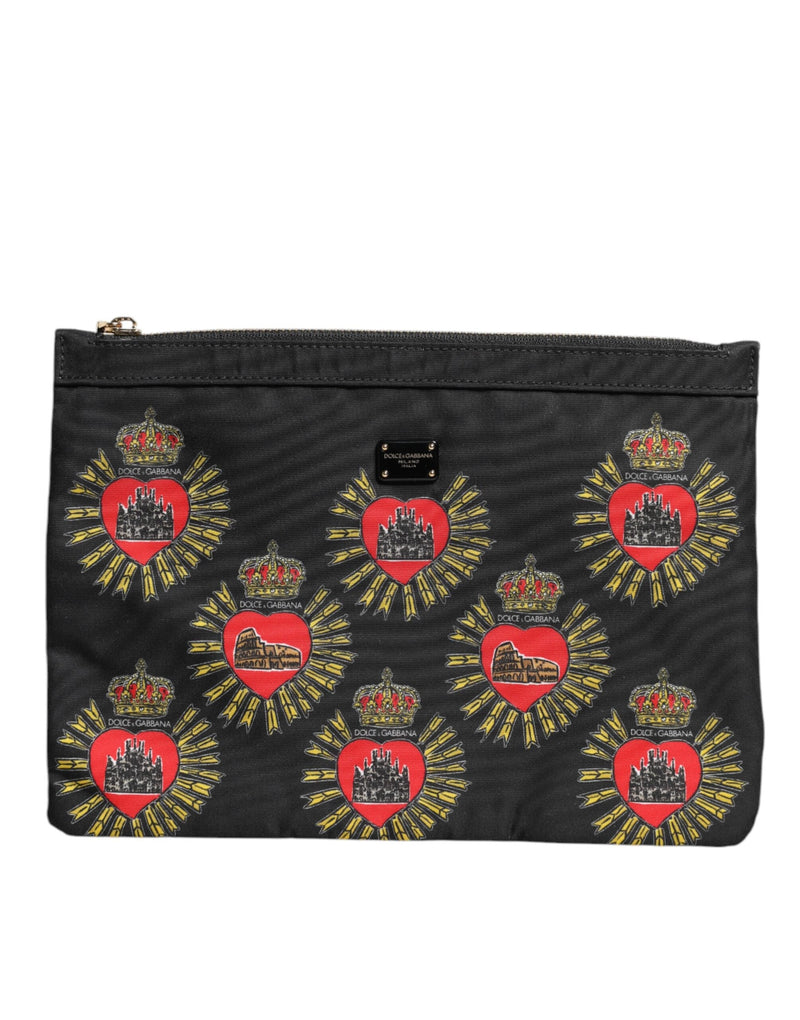 Black Red Nylon Sacred Heart Clutch Pouch Bag Dolce & Gabbana