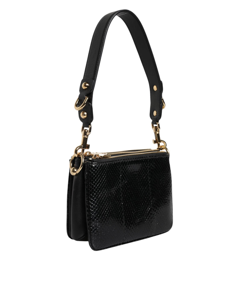 Black Exotic Leather Shoulder Sling Clutch Bag Dolce & Gabbana
