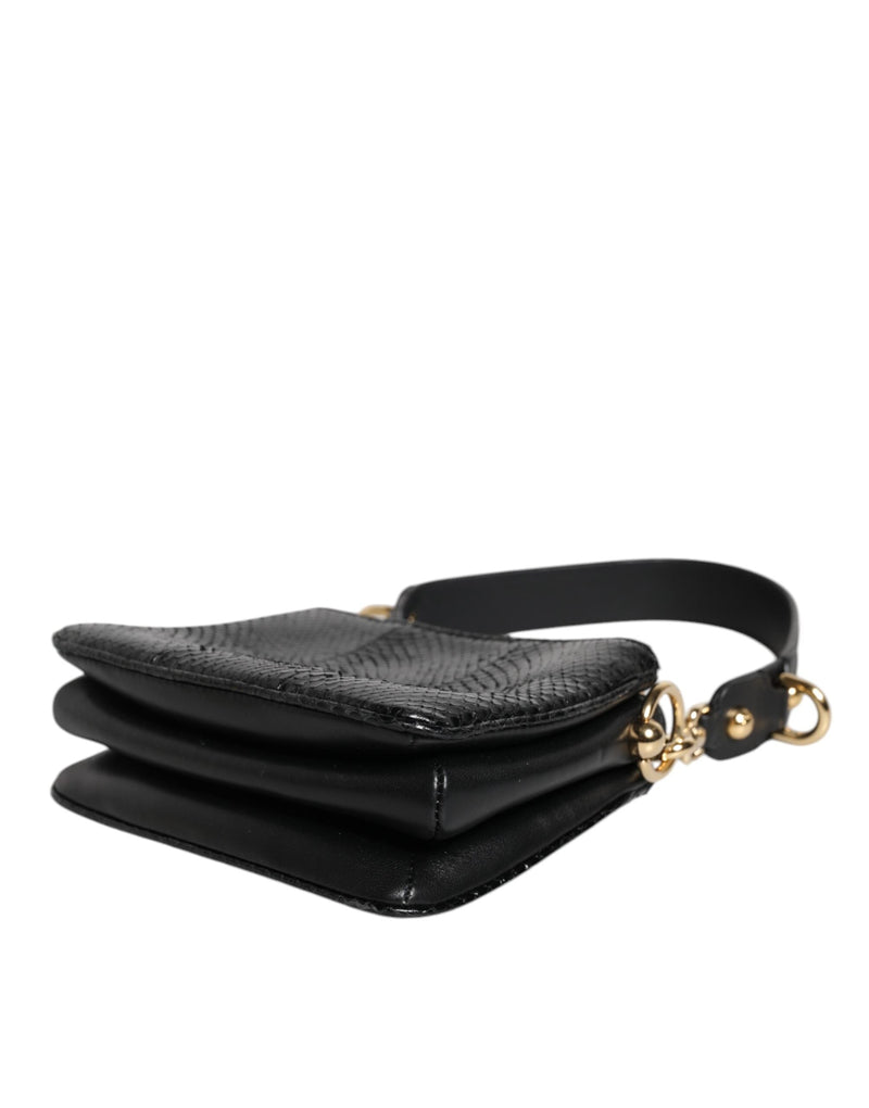 Black Exotic Leather Shoulder Sling Clutch Bag Dolce & Gabbana