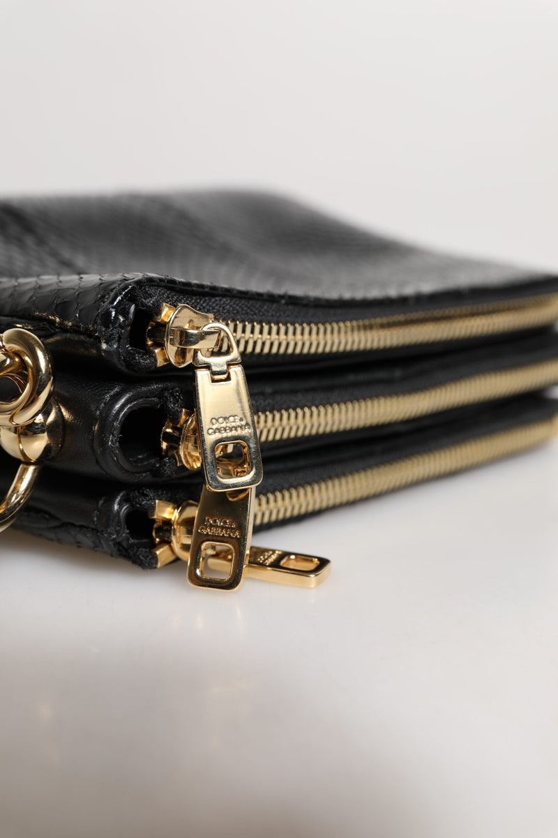 Black Exotic Leather Shoulder Sling Clutch Bag Dolce & Gabbana