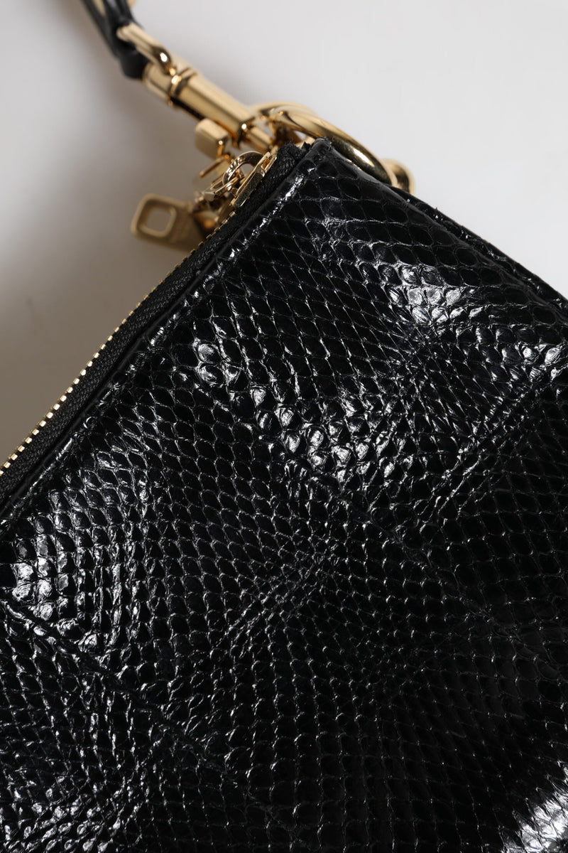 Black Exotic Leather Shoulder Sling Clutch Bag Dolce & Gabbana