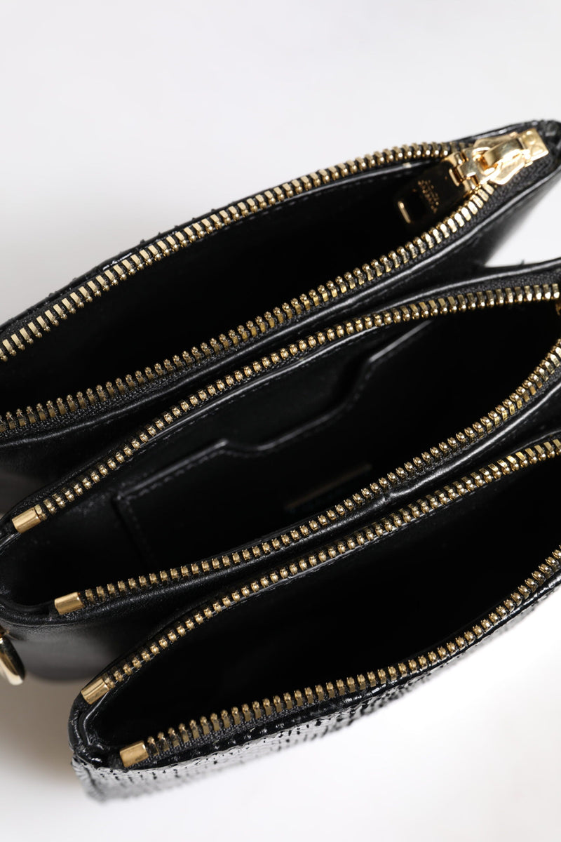 Black Exotic Leather Shoulder Sling Clutch Bag Dolce & Gabbana