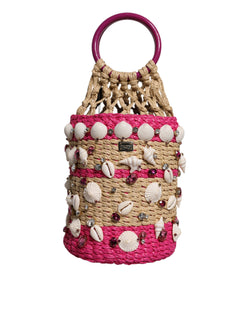 Multicolor Bucket Raffia Seashells Crystals Handbag Bag Dolce & Gabbana