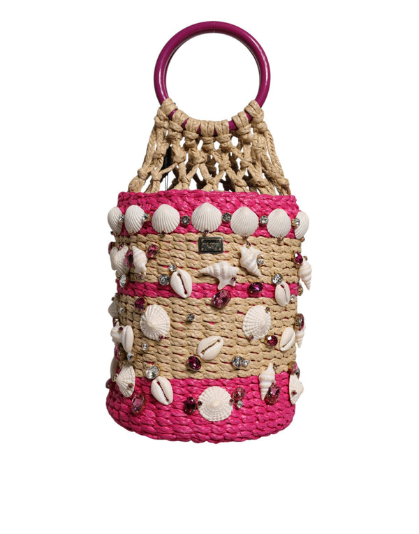 Multicolor Bucket Raffia Seashells Crystals Handbag Bag Dolce & Gabbana