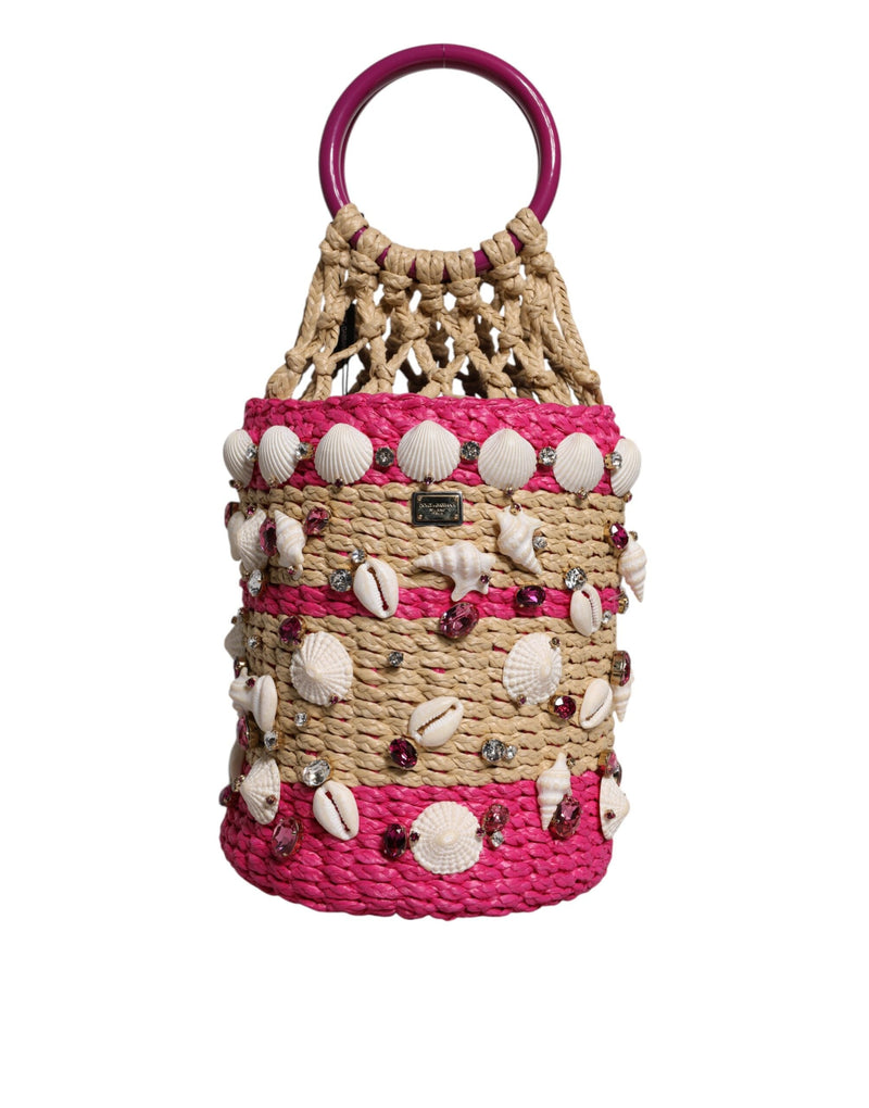 Multicolor Bucket Raffia Seashells Crystals Handbag Bag Dolce & Gabbana