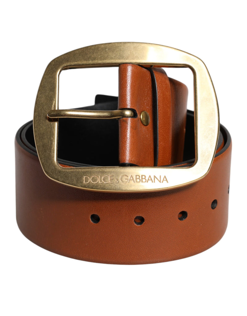 Brown Leather Gold Metal Buckle Classic Belt Dolce & Gabbana