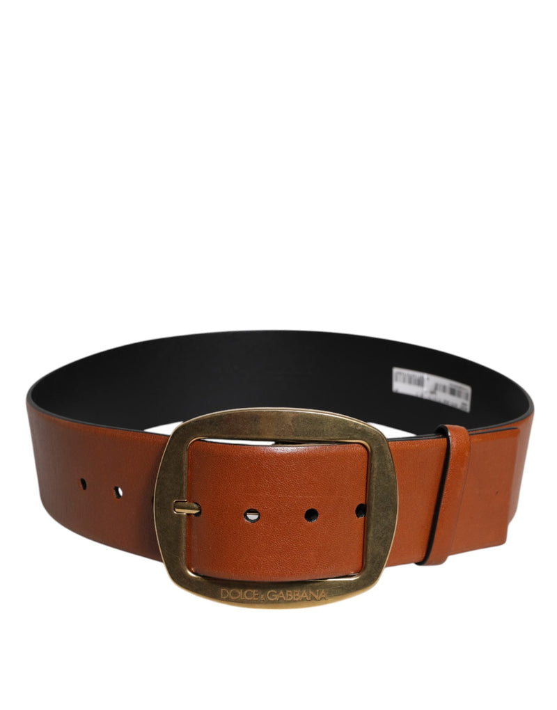 Brown Leather Gold Metal Buckle Classic Belt Dolce & Gabbana