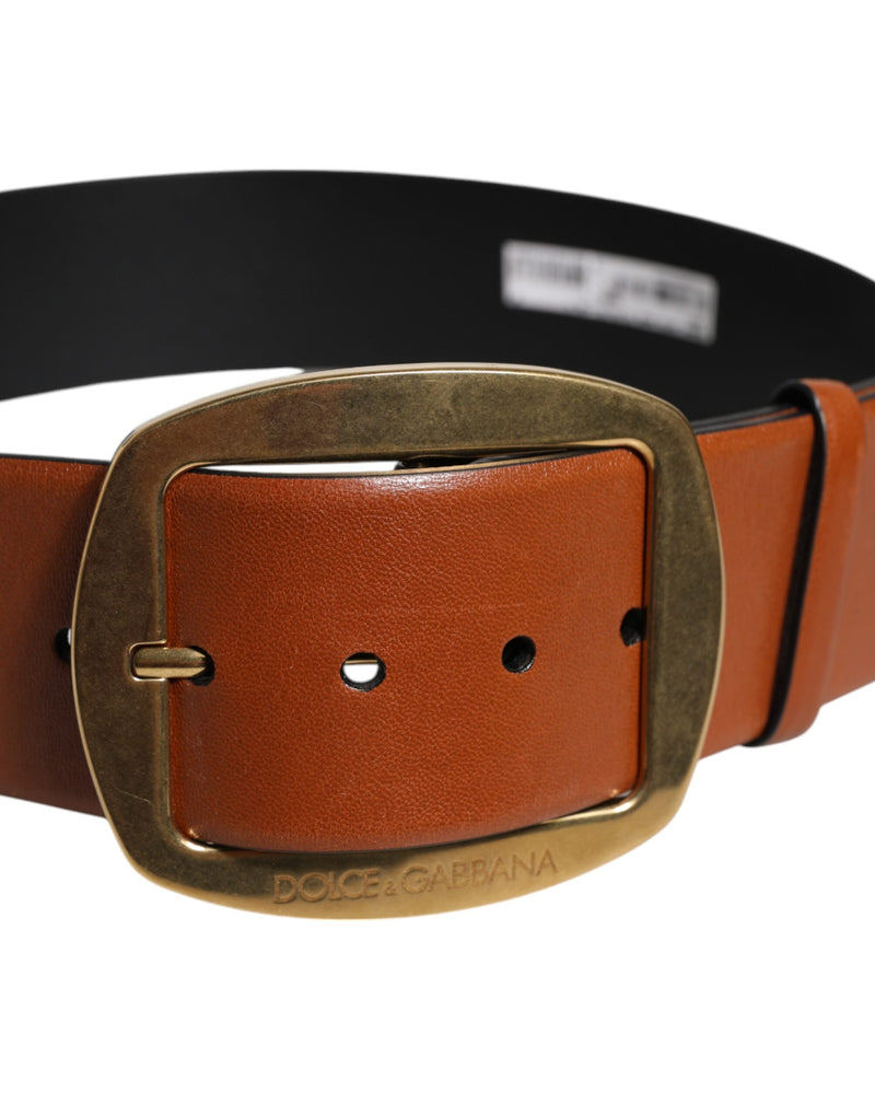 Brown Leather Gold Metal Buckle Classic Belt Dolce & Gabbana