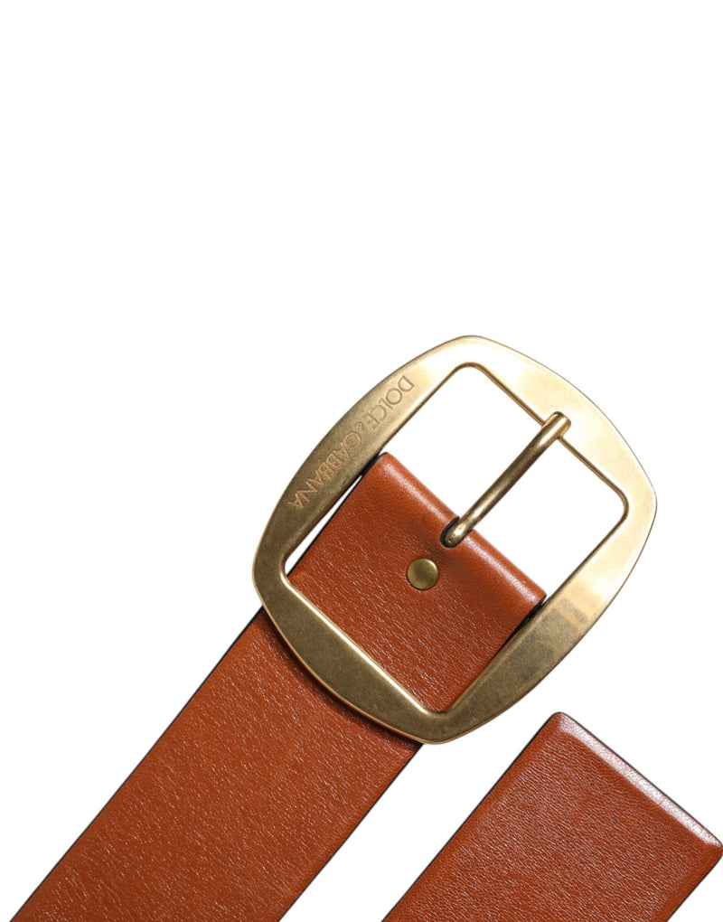 Brown Leather Gold Metal Buckle Classic Belt Dolce & Gabbana