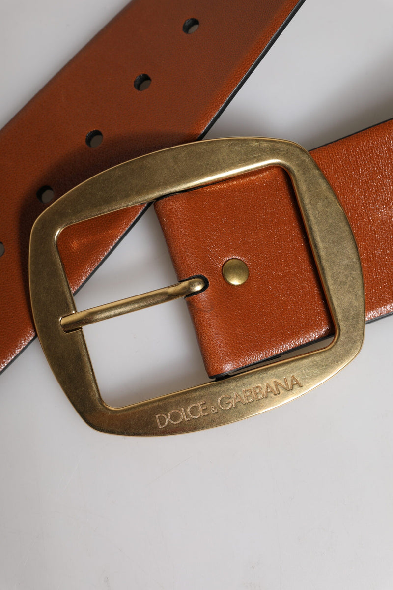 Brown Leather Gold Metal Buckle Classic Belt Dolce & Gabbana
