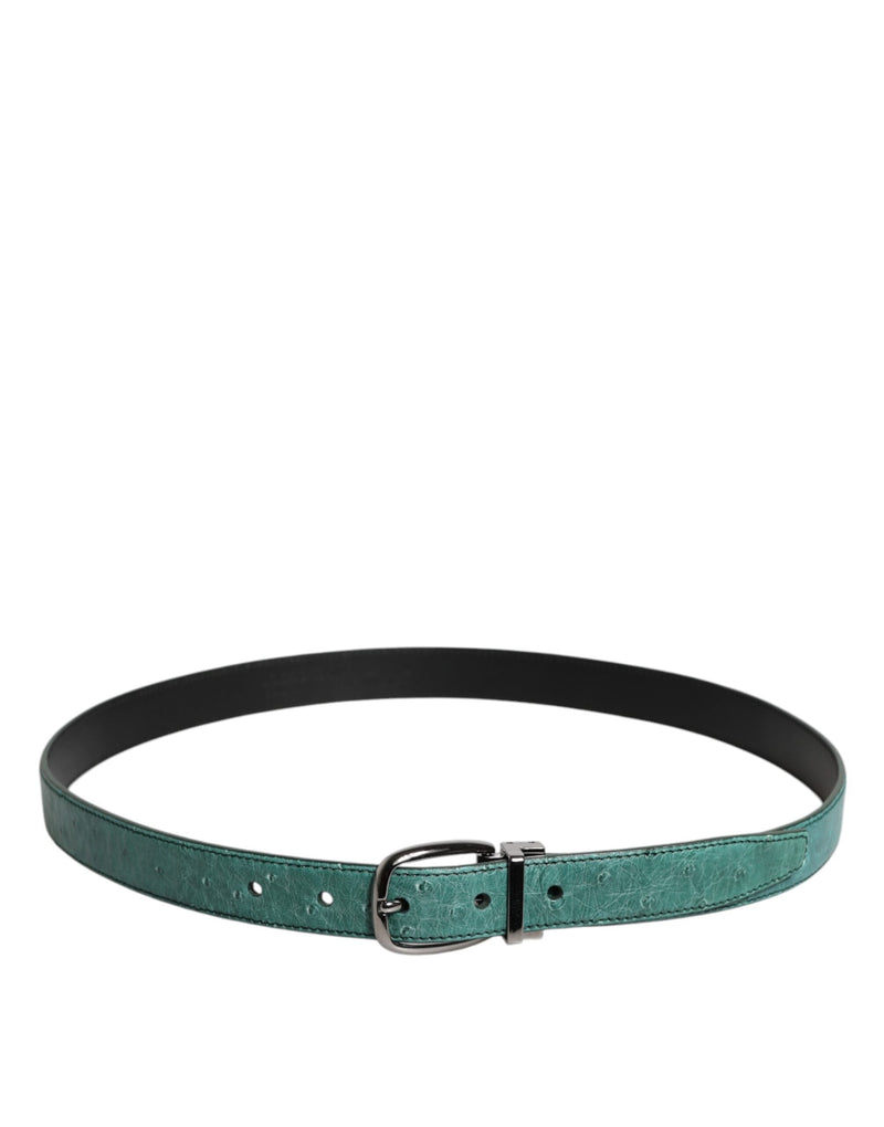 Green Ostrich Leather Silver Metal Buckle Belt Dolce & Gabbana