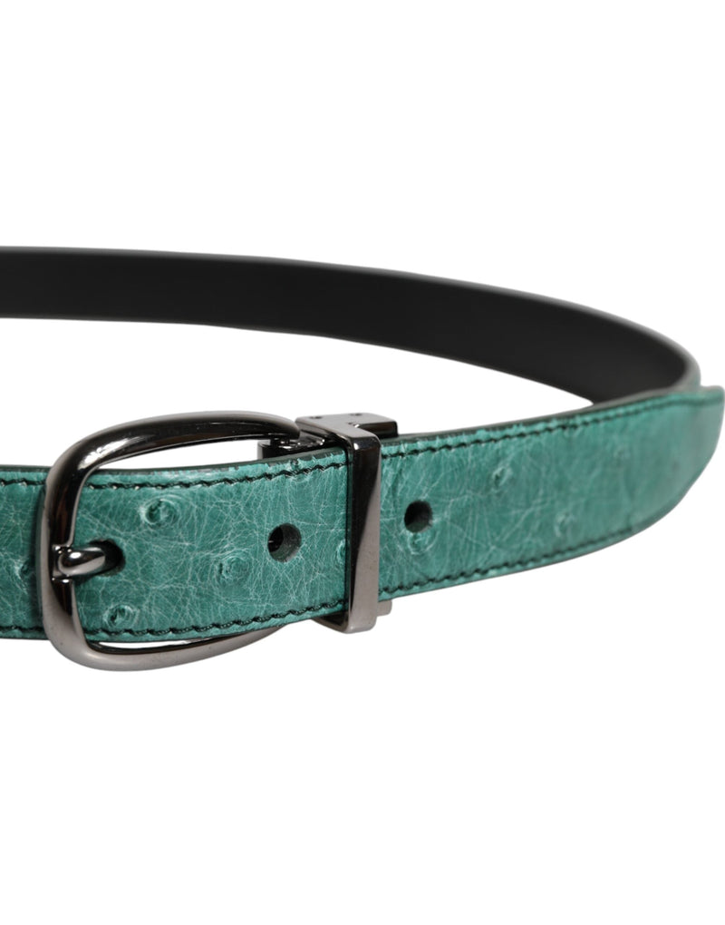 Green Ostrich Leather Silver Metal Buckle Belt Dolce & Gabbana