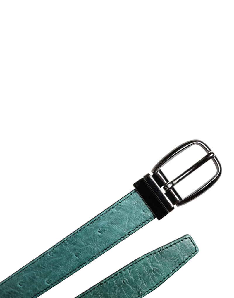 Green Ostrich Leather Silver Metal Buckle Belt Dolce & Gabbana