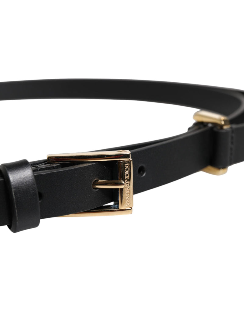 Black Calf Leather Gold Metal Buckle Belt Dolce & Gabbana