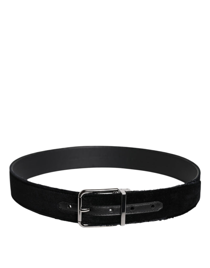 Black Cotton Silver Tone Metal Buckle Belt Dolce & Gabbana