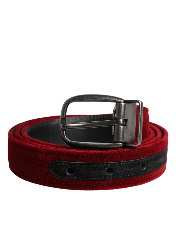 Red Velvet Black Metal Buckle Logo Belt Dolce & Gabbana