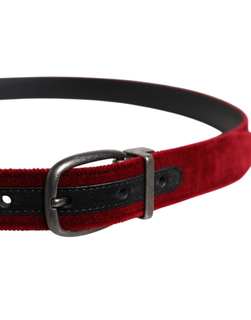 Red Velvet Black Metal Buckle Logo Belt Dolce & Gabbana