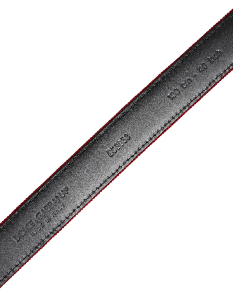 Red Velvet Black Metal Buckle Logo Belt Dolce & Gabbana