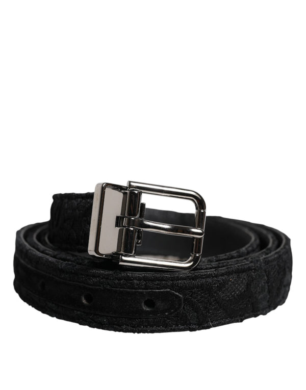 Black Cotton Blend Silver Metal Buckle Belt Dolce & Gabbana