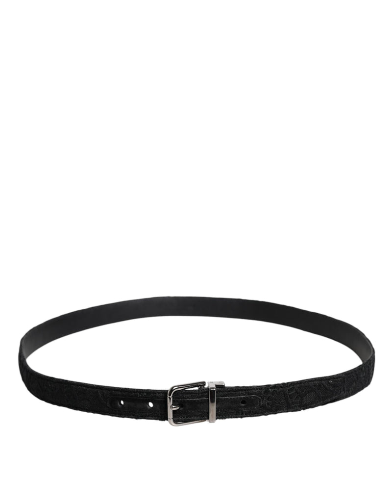 Black Cotton Blend Silver Metal Buckle Belt Dolce & Gabbana