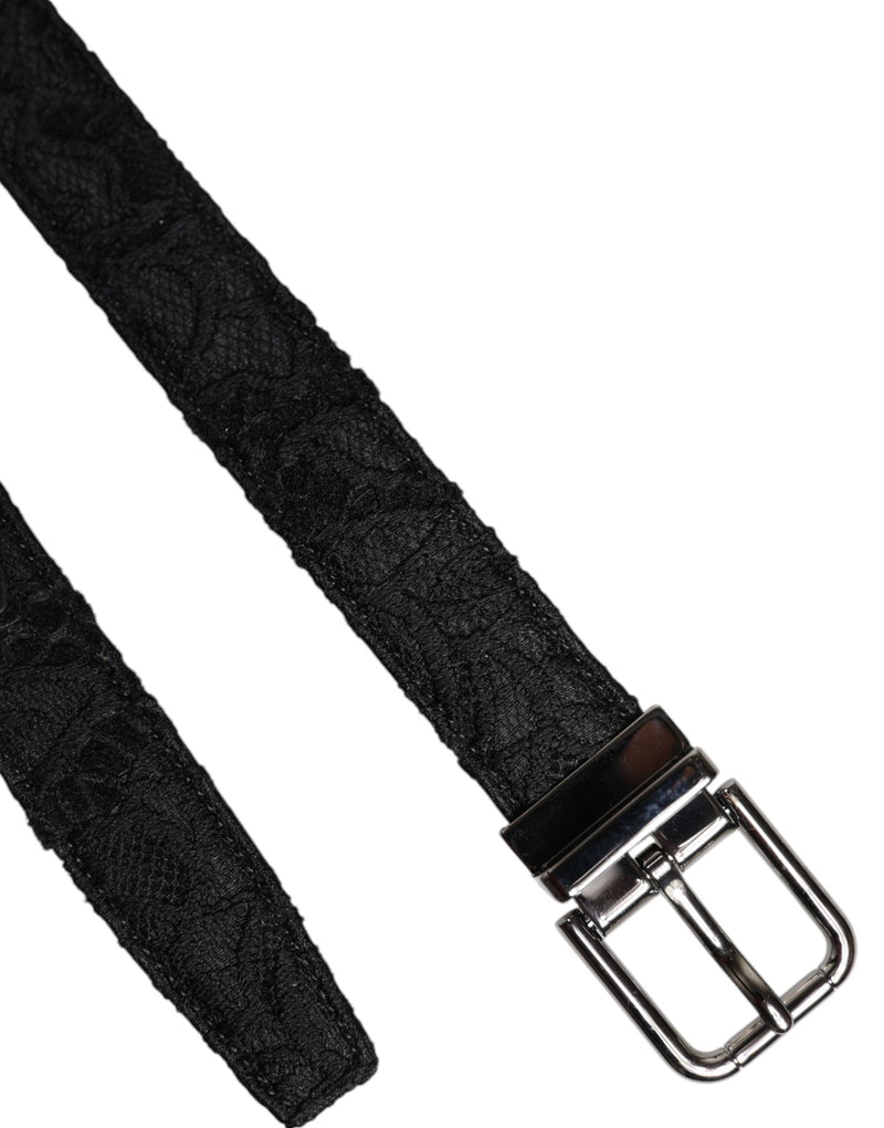 Black Cotton Blend Silver Metal Buckle Belt Dolce & Gabbana