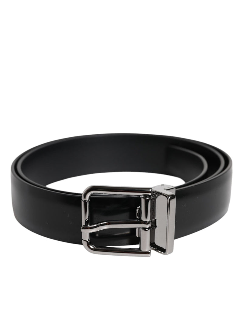 Black Shiny Leather Silver Metal Buckle Belt Dolce & Gabbana