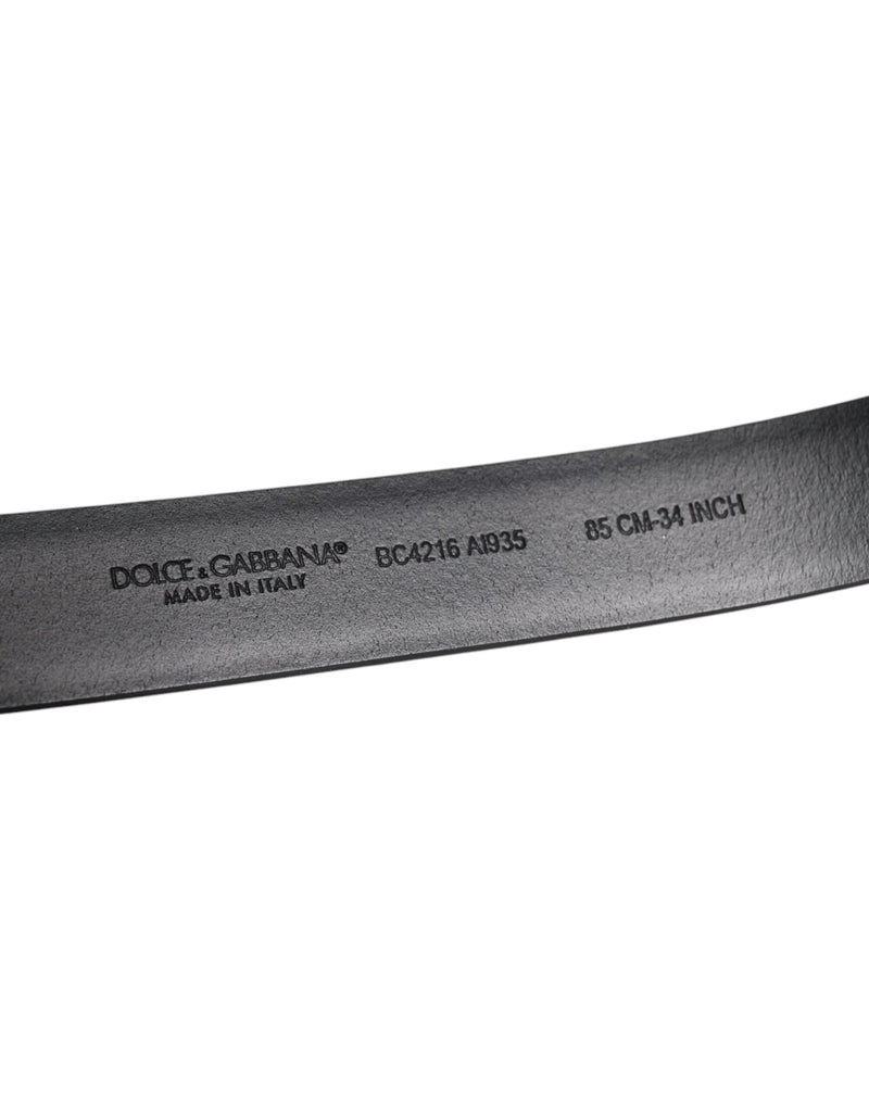 Black Shiny Leather Silver Metal Buckle Belt Dolce & Gabbana
