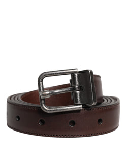 Brown Leather Silver Metal Buckle Belt Dolce & Gabbana