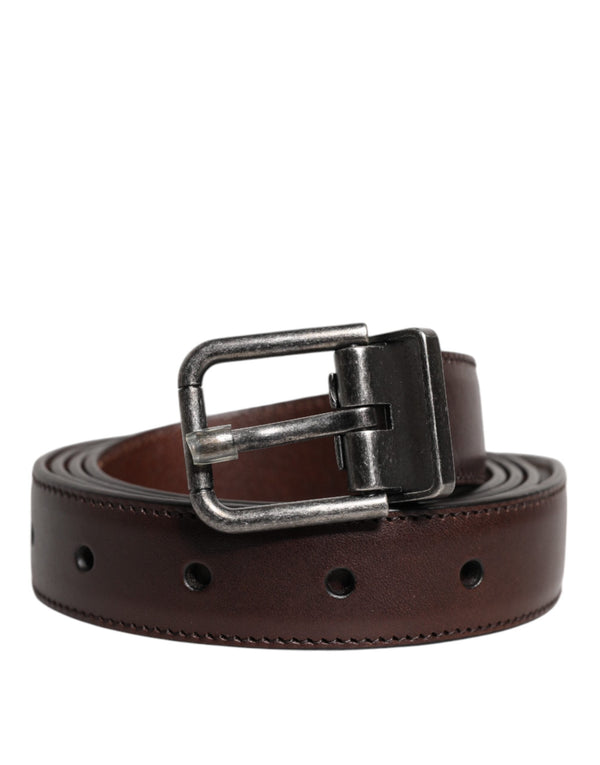 Brown Leather Silver Metal Buckle Belt Dolce & Gabbana