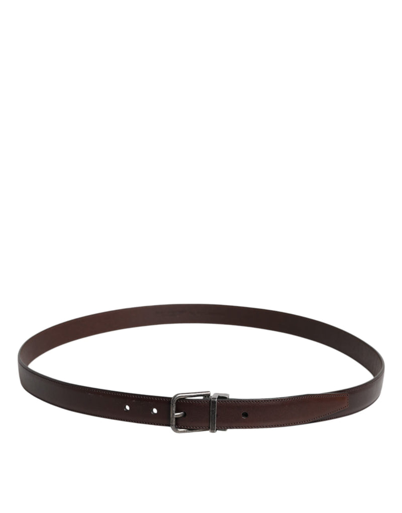 Brown Leather Silver Metal Buckle Belt Dolce & Gabbana