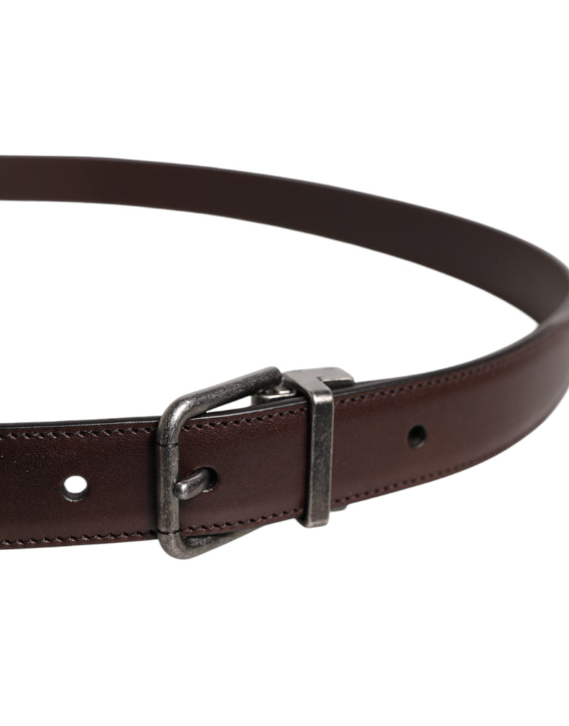 Brown Leather Silver Metal Buckle Belt Dolce & Gabbana