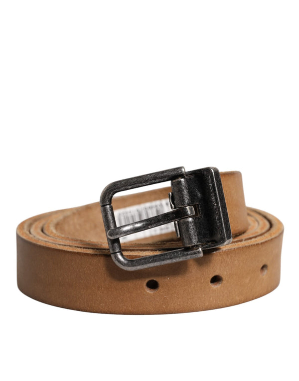 Brown Leather Silver Tone Metal Buckle Belt Dolce & Gabbana