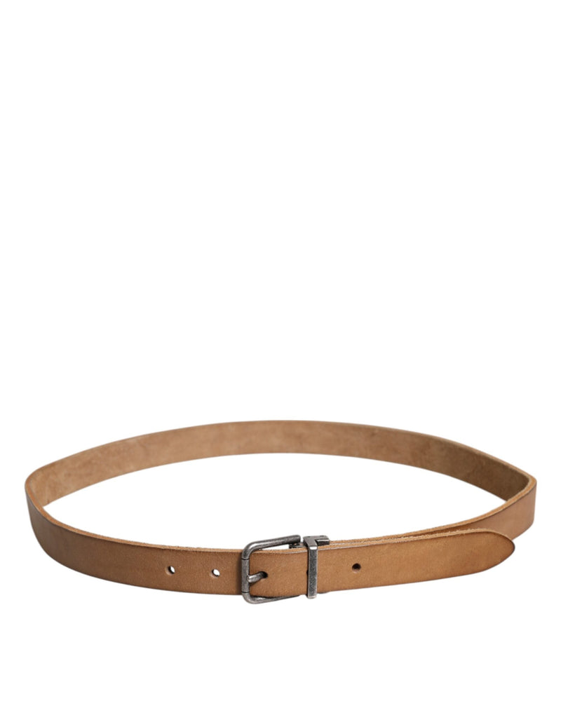 Brown Leather Silver Tone Metal Buckle Belt Dolce & Gabbana