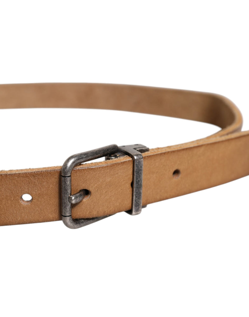 Brown Leather Silver Tone Metal Buckle Belt Dolce & Gabbana