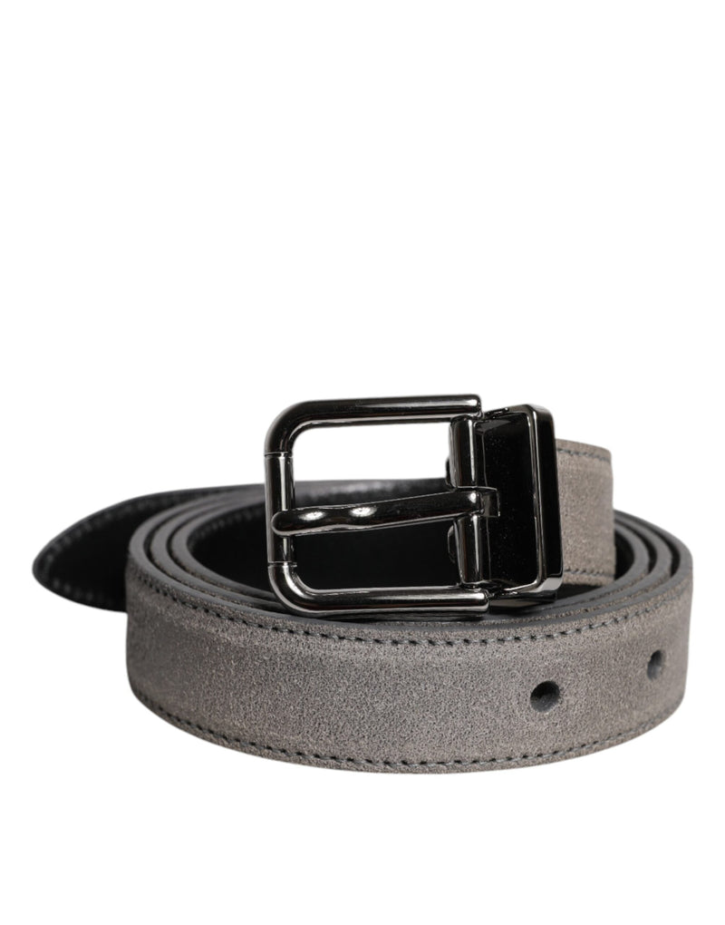 Gray Leather Silver Tone Metal Buckle Belt Dolce & Gabbana