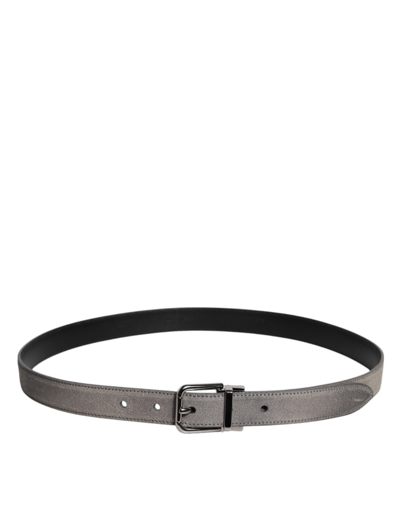 Gray Leather Silver Tone Metal Buckle Belt Dolce & Gabbana