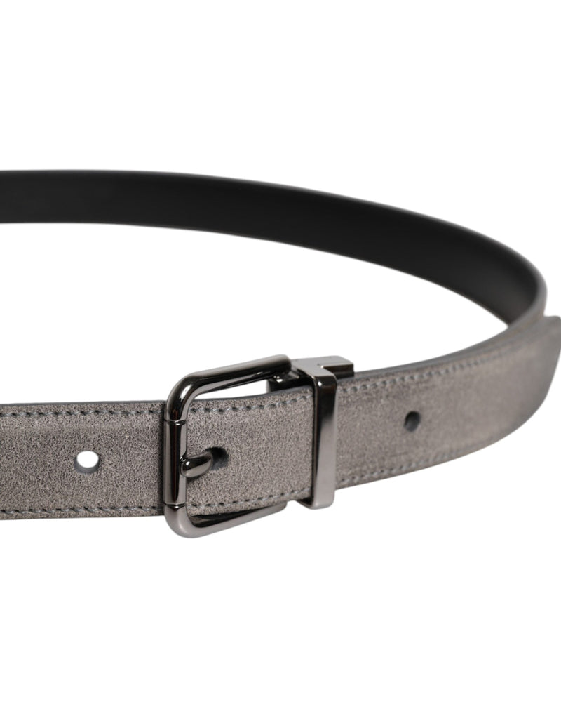 Gray Leather Silver Tone Metal Buckle Belt Dolce & Gabbana