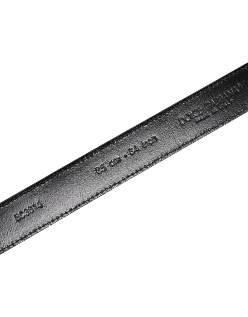 Gray Leather Silver Tone Metal Buckle Belt Dolce & Gabbana