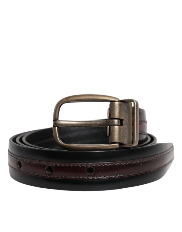 Black Burgundy Calfskin Metal Logo Buckle Belt Dolce & Gabbana