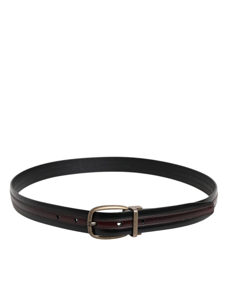 Black Burgundy Calfskin Metal Logo Buckle Belt Dolce & Gabbana