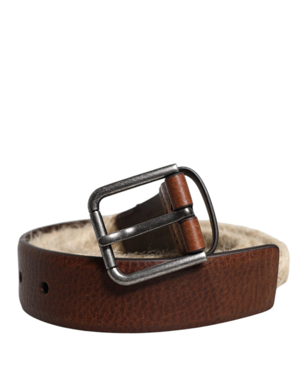 Brown Jute Leather Woven Metal Buckle Belt Dolce & Gabbana