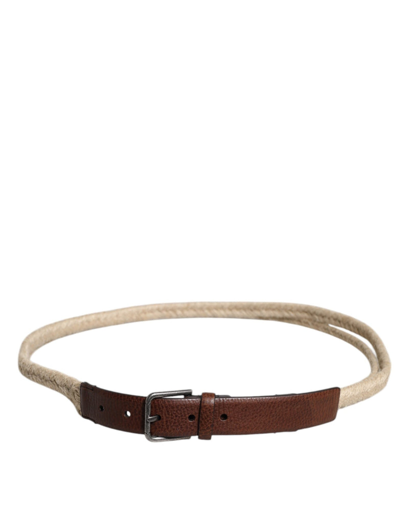 Brown Jute Leather Woven Metal Buckle Belt Dolce & Gabbana