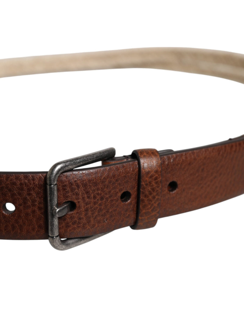 Brown Jute Leather Woven Metal Buckle Belt Dolce & Gabbana