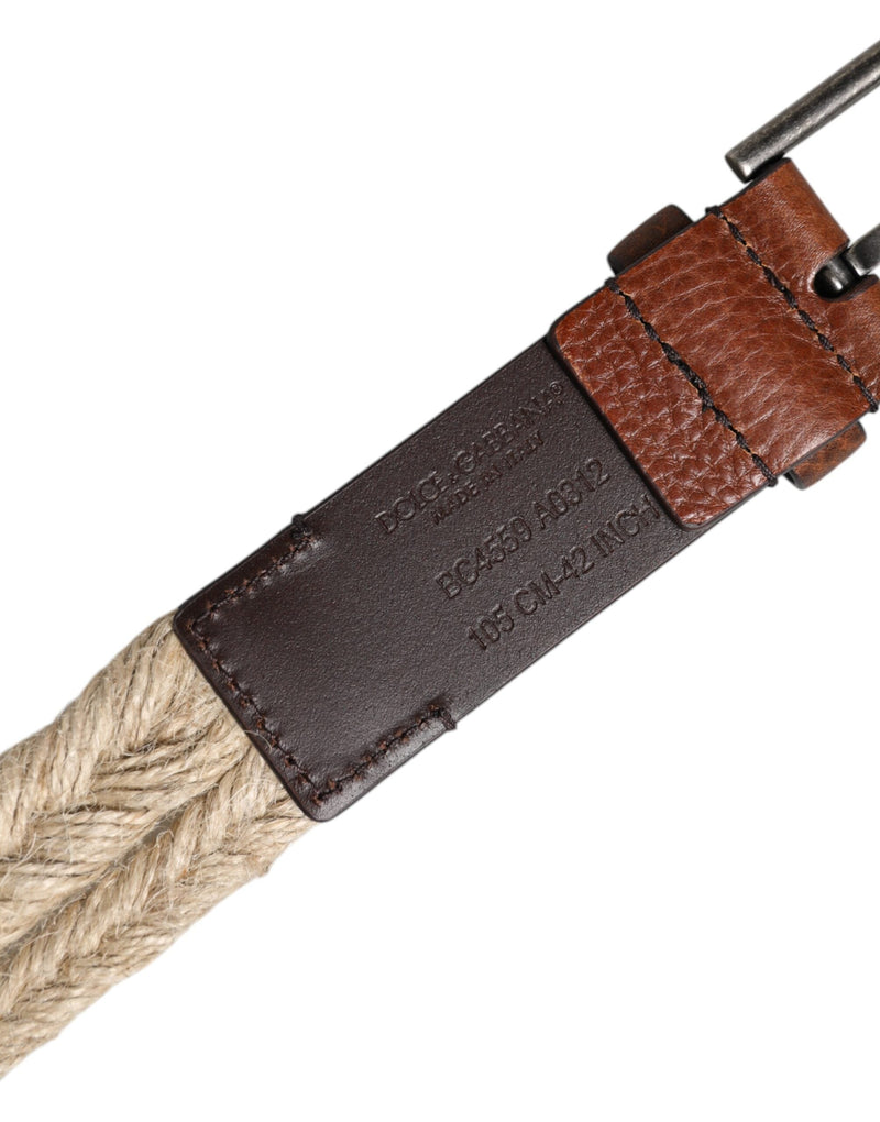 Brown Jute Leather Woven Metal Buckle Belt Dolce & Gabbana