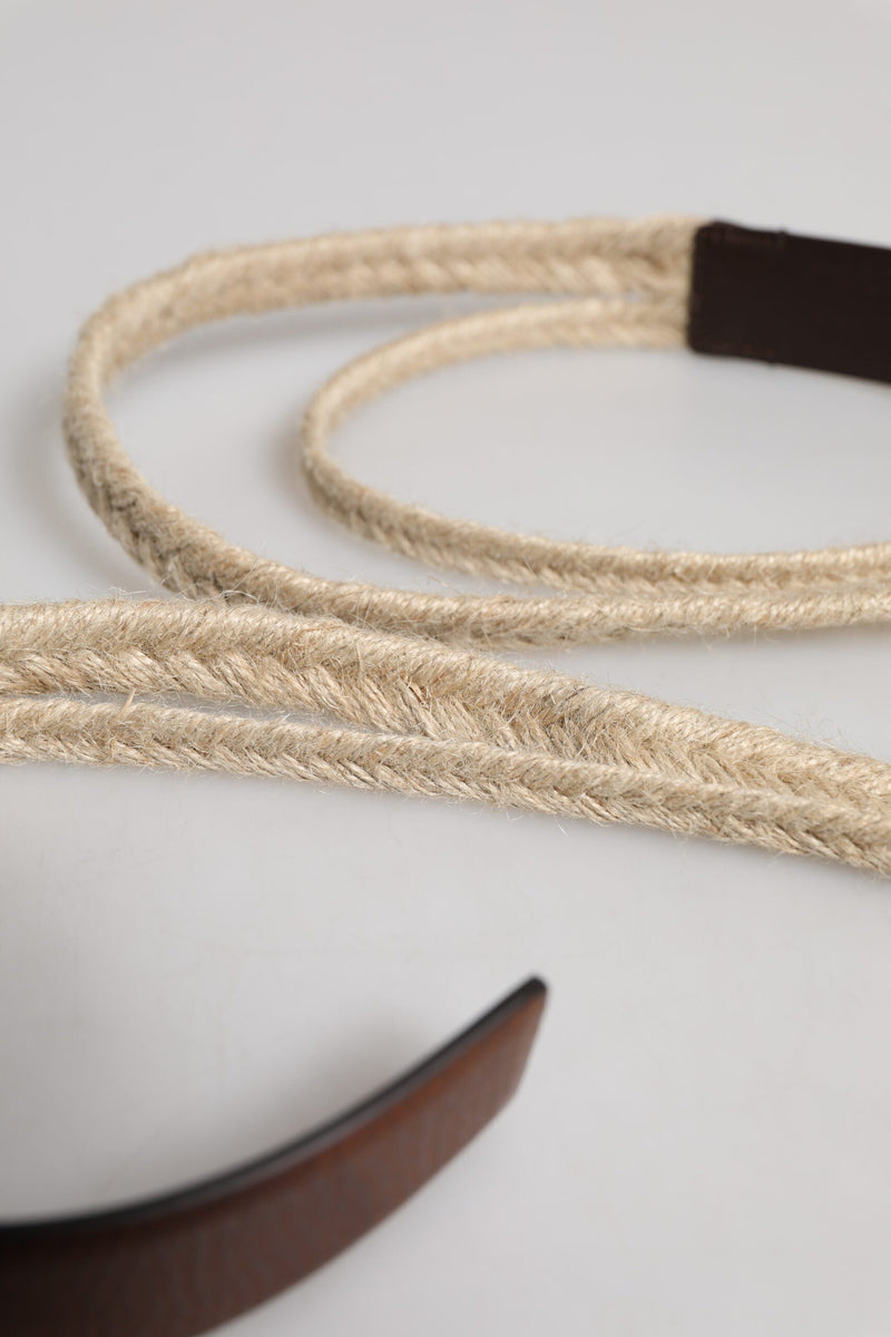 Brown Jute Leather Woven Metal Buckle Belt Dolce & Gabbana